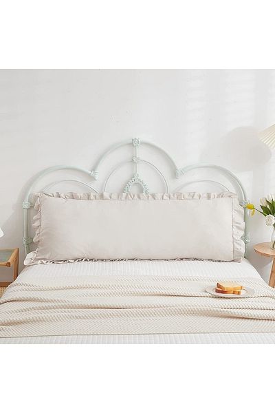 Tinybabyconcept Fetă de pernă lungă, bumbac natural, bej, decor cu volană, pernă gravidă 50x135 cm