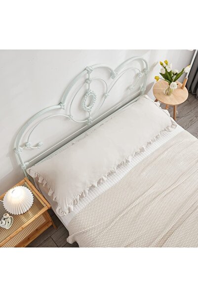 Tinybabyconcept Natural Cotton Beige Long Pillow Case Ruffle Edge Decor Pregnant Pillow 50x135 Cm