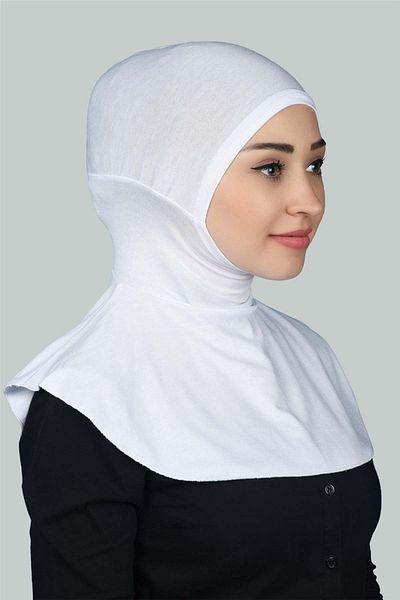 Altobeh Hijab de damă practic cu guler pentru gât - Bonnet sportiv - alb