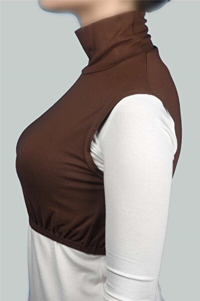 Altobeh Zero Sleeve Turtleneck Full Neck Lycra Combed Cotton Women's Half Body - Chocolate