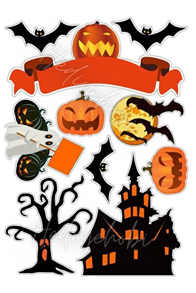 hediyehobihersey Halloween Cadılar Bayramı Resimli Yenilebilir Pasta Üstü Şek...
