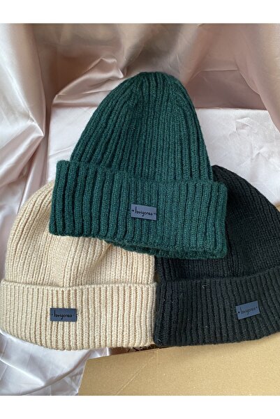 laviyonsa Beretă din lână tricotată unisex din 3 piese