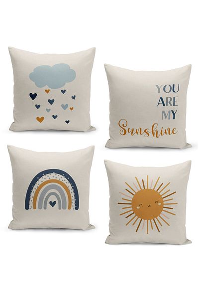 Filamente 4-Piece Throw Pillow Cover Set Kids Baby Room Digital Printed