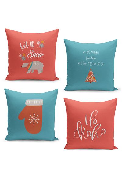 Filamente 4-Piece Throw Pillow Cover Set New Year's Eve Christmas Pattern Double-Sided Digital Printed