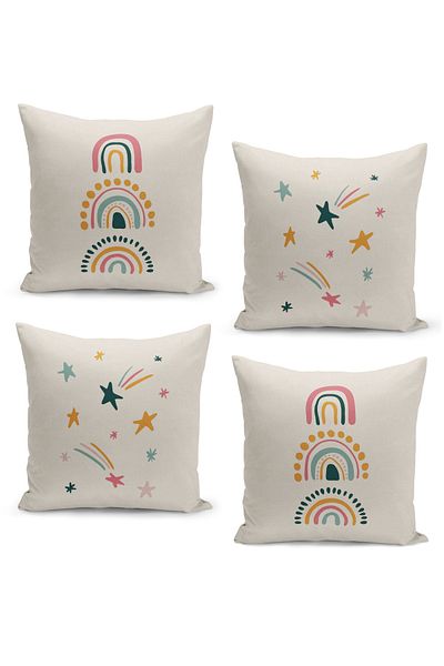 Filamente 4-Piece Digital Printed Throw Pillow Cover Set for Children Baby