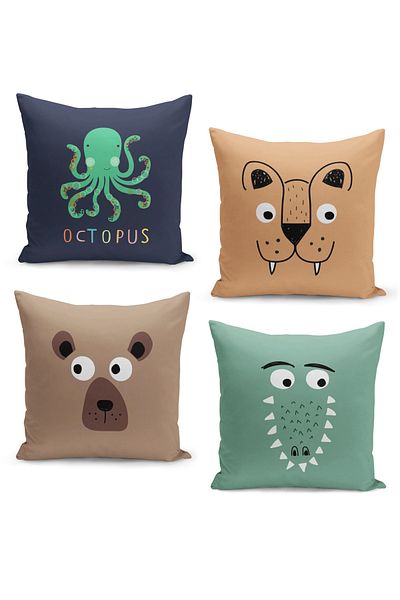 Filamente 4-Piece Throw Pillow Cover Set Kids Baby Room Digital Printed