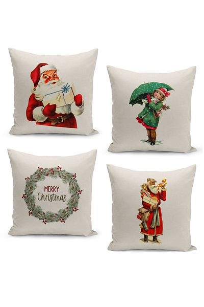 Filamente 4-Piece Throw Pillow Cover Set New Year's Eve Christmas Pattern Double-Sided Digital Printed