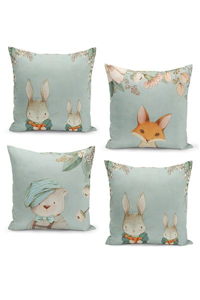 Filamente 4-Piece Throw Pillow Cover Set Kids Baby Room Digital Printed