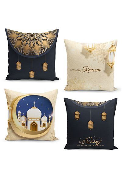 Filamente Set of 4 Throw Pillow Covers Ramadan Special Patterned Double Sided Digital Printed