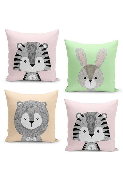 Filamente 4-Piece Throw Pillow Cover Set Kids Baby Room Digital Printed