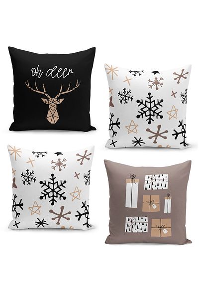 Filamente 4-Piece Throw Pillow Cover Set New Year's Eve Christmas Pattern Double-Sided Digital Printed