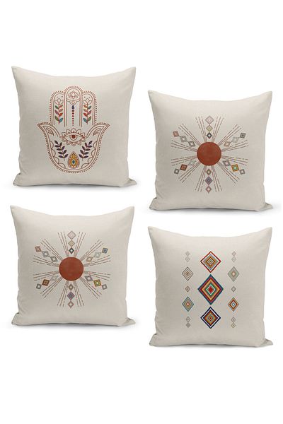 Filamente Set of 4 Throw Pillow Covers Ramadan Special Patterned Double Sided Digital Printed