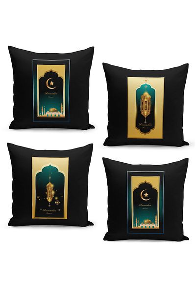 Filamente Set of 4 Throw Pillow Covers Ramadan Special Patterned Double Sided Digital Printed