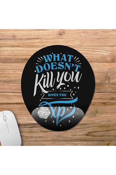 Pixxa What Doesn't Kill You Gives You Xp - نموذج لوحة ماوس مع دعم المعصم Gamer Dnd Frp - بيضاوي واحد