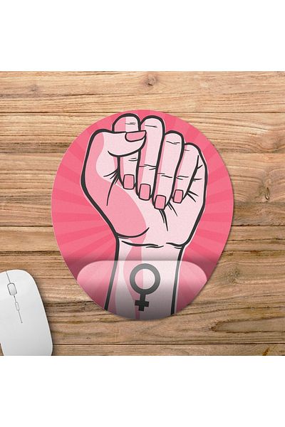 Pixxa Feminism - نموذج لوحة ماوس لدعم المعصم لحقوق المرأة - 3 بيضاوي