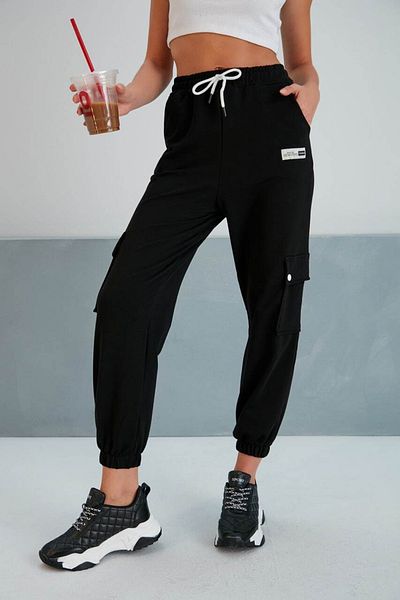 Winmoda34 Φούτερ Jogger Wide Belt Leg Elastic Cargo Pocket