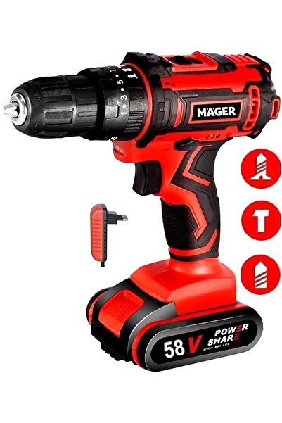 Mager Metal Şanzıman 58 Watt 8 Ah Çift Akülü Vidalama Darbeli Şarjlı Matkap Üstün Alman Teknolojisi
