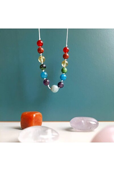 Lavinia Atelier Doğal Taş Ipli Çakra Kolye ,ametist , Mavi Kuvars, Sitrin, Ak...