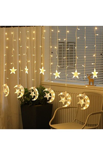 LEDREYON 3 Metre Ay Yıldızlı Saçak Ip Perde Led Işık Yılbaşı Süs Aydınlatma D...