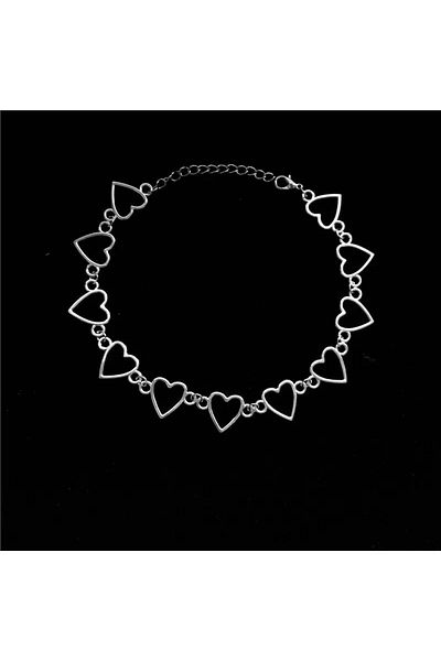 Köstebek Retro Vintage Inline Heart Choker Necklace