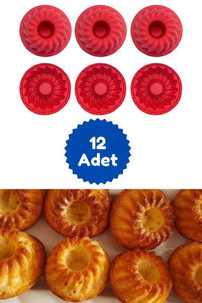 Kitchen Design Lab Kırmızı 12'li Silikon Mini Kek Kalıbı - Muffin Kalıbı 12 A...