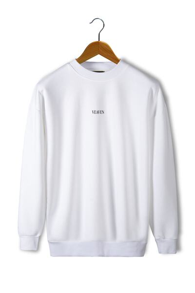 Generic Brand Unisex White Front Veaven Printed Oversize Thick Three Thread R...