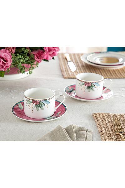 English Home مجموعة New Bone China Cu 2 Ce?tı De Ceaı 220 مل روز