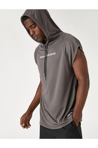 Koton T-Shirt mit Slogan-Print, ärmellos, hoher Kragen