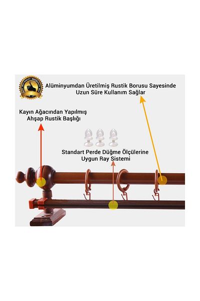 Orlenda Cherry Wood Rustic Curtain Hanger - Single Rail Rustic Pipe 200 Cm