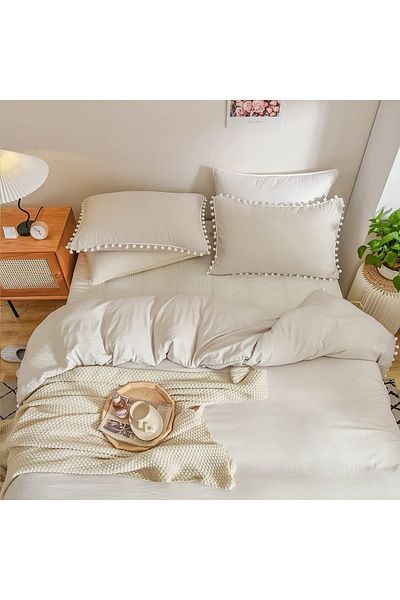 Tinybabyconcept 100% βαμβακερή μαξιλαροθήκη 2 τεμαχίων 50x70 εκ. Μπεζ με πομπόν, διακοσμητική, αναπνεύσιμη