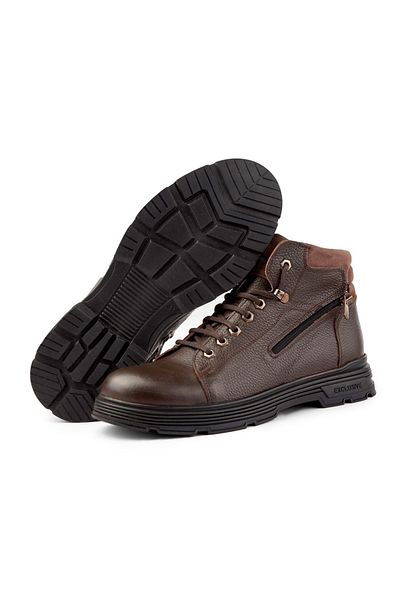 Ducavelli Ankle Genuine Leather Laced Rubber Sole Men's Boots, Zippered Boots