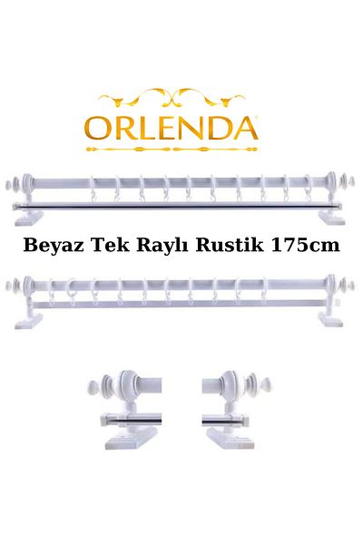 Orlenda White Wooden Rustic Curtain Hanger - Single Rail Rustic Pipe 175 Cm