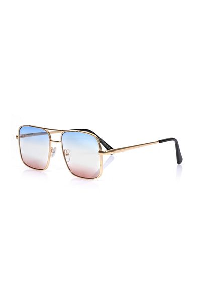 Angel Eyes Women's Sunglasses Rectangle Gold Frame Blue Pink Gradient Glass