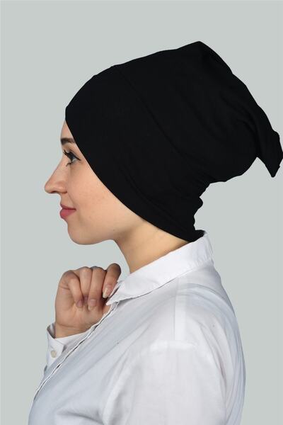 Altobeh Σταυρός Εξωτερικός Χιτζάμπ Καπό Χτενισμένο Βαμβακερό - Μαύρο