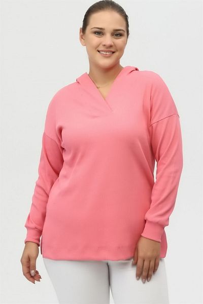 Seamoda Large Size Comfortable 4 Season Camisole Sweatshirt with Slit Detail - pink