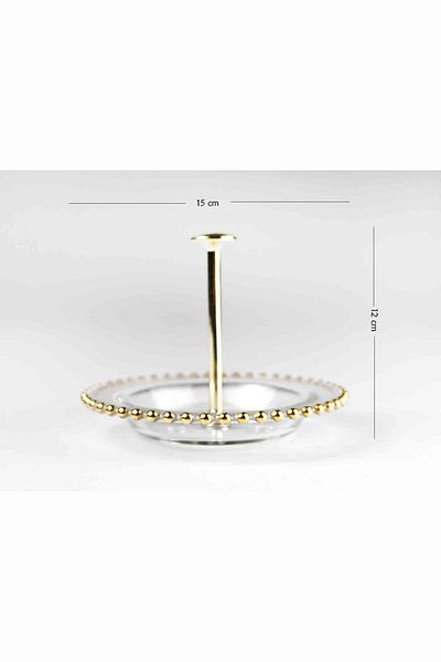 HERITAGE Gold Gilded Detailed Glass Serving Plate with Shelf 15 Cm