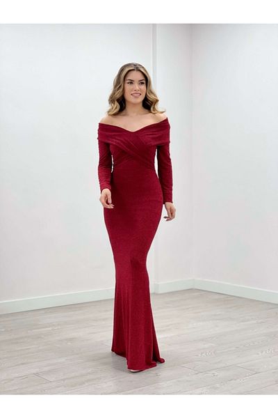 giyimmasalı Twinkle Fabric Boat Neck Fish Dress - Red