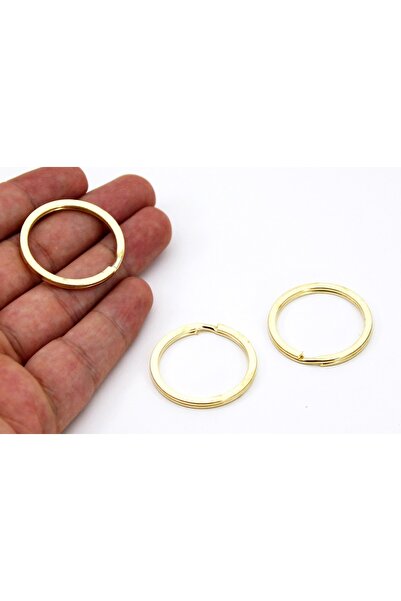 yfhobi 10 Adet - 32 Mm Sarı Kaplama Yuvarlak Ezme Anahtarlık Halkası