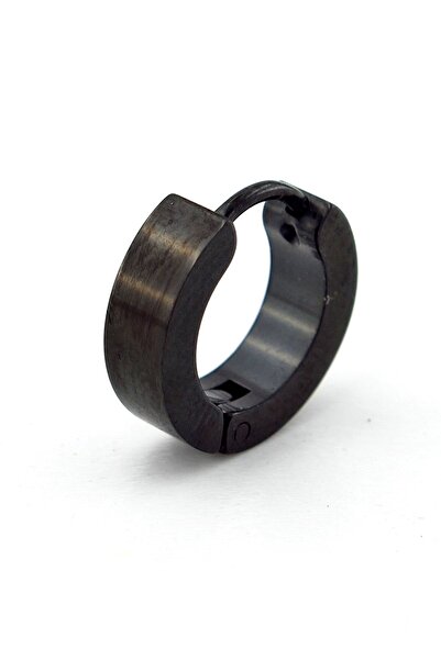 Stanbula Düz Siyah Çelik Halka Unisex Kadın Erkek Küpe Tek Adet Kp0020