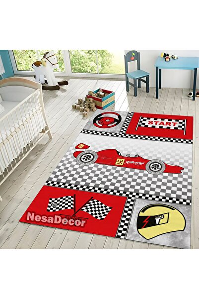 NesaDecor Erkek Çocuk Odası Araba Halısı, Yarış Arabası Desenli Çocuk Halısı,...