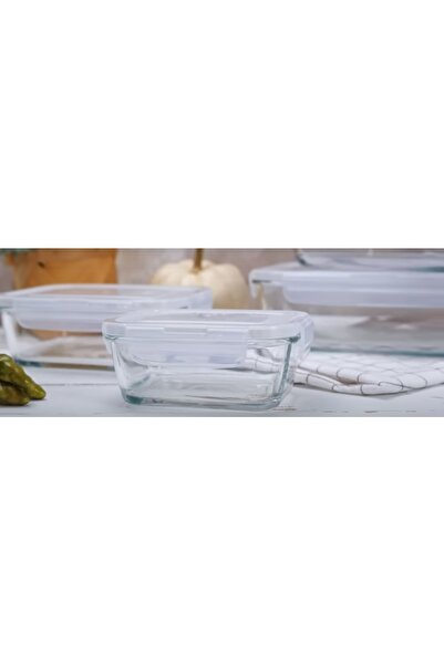 LAV Glass Locked Storage Container Set of 3 800cc-new Series Rectangular Glass Storage Container