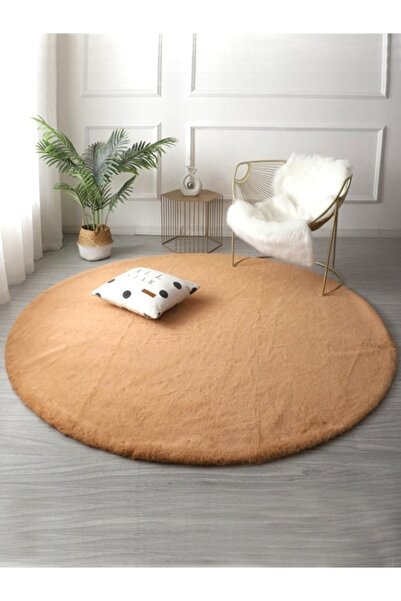 Tappeto Rex Tavşanı Dekoratif Yuvarlak Post Halı Camel tüy Yüksekliği