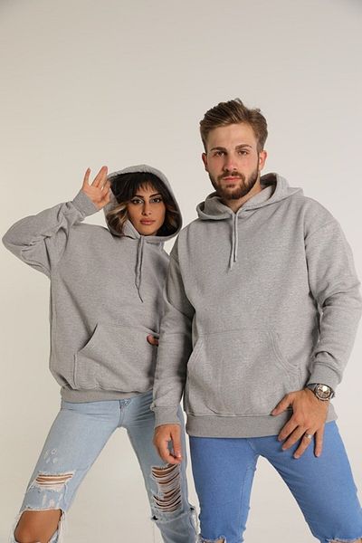S&S Giyim Unisex Lover Wife Combination Double Oversize Hooded Pocket Three Thread 2-Piece Sweatshirt