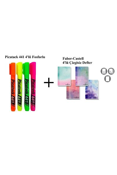 Picador Picatack 441 Highlighter Set of 4 + Cardboard Cover Upright A5 Watercolors 4-Piece Unlined Notebook