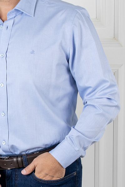 Sarar Cămașă albastră texturată Lapel Slim Fit