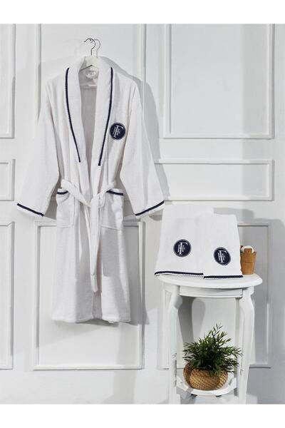 Finezza Set de halate de baie albă cu broderie din dantelă Kopanaki, 100% bum...