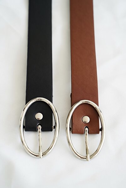 coaksco حزام نسائي مكون من قطعتين باللون الأسود المصفر بإبزيم بيضاوي