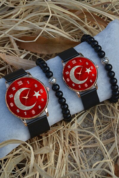 Kubbehan Sevgili Saati Türk Bayrağı Tasarımlı Çift Kol Saatleri