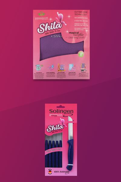 Shila 4'lü Mikrofiber Bez Ve 6'lı Solingen Mor Bıçak Seti