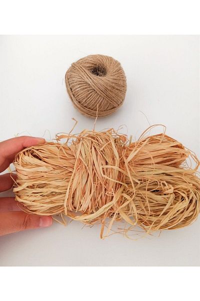 YENİ HEDİYELİK DÜNYAM Natural Raffia and 100 Meter Jute String Set - Banana Fiber, Macrame Decoration